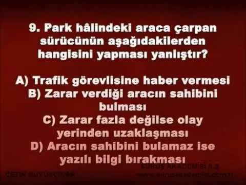 8  Trafik park halindeki araca çarpılırsa yapılması gerekenler